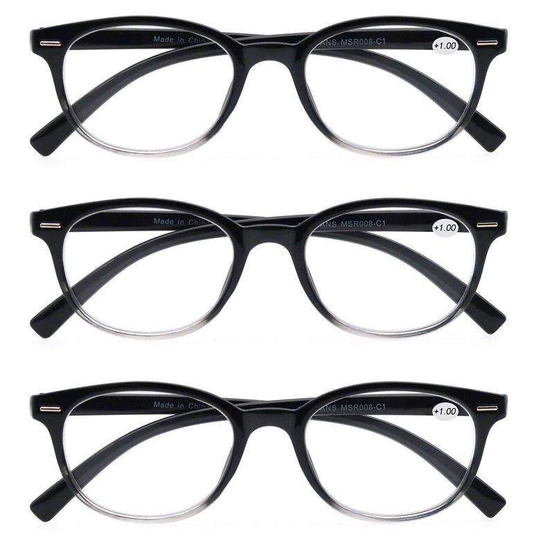 Women Reading Glasses 1.0 3 Pair Stylish Ladies Readers with Comfort Spring Hinge Pattern Design for Fashion Women Reading Pouch Included +1.00 3 Black - NewNest Australia