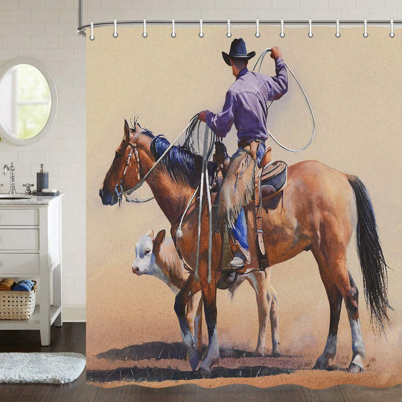 Western Shower Curtain, Western Cowboy Riding Horse in Wild Farm Field Western Cowboy Rodeo Shower Curtain Sets, Fabric Horse Shower Curtain Hooks Include, 70 in - NewNest Australia