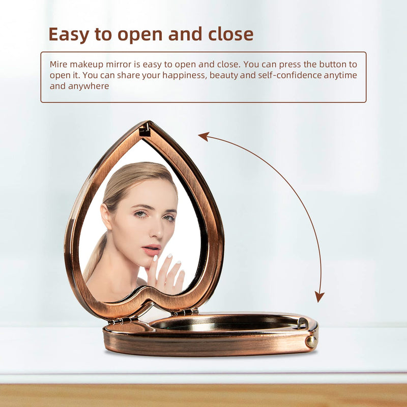 Mini Vintage Heart Elegant Makeup Mirror, Portable 1X/2X Magnifier (Antique Bronze) - NewNest Australia