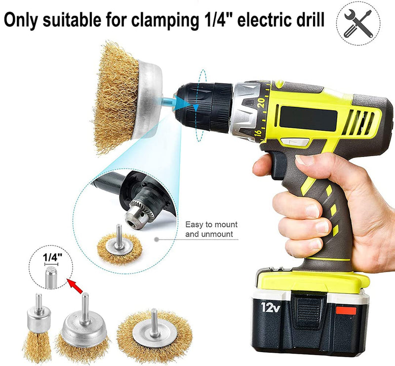 Wire Brush Wheel Steel Cup Brush Set 9 Piece Wire Power Brush for Drill 1/4 Inch Shank Arbor 0.012" Coarse Carbon Crimped Wire Wheel for Cleaning Rust,Stripping,Abrasive and Drill Attachment - NewNest Australia