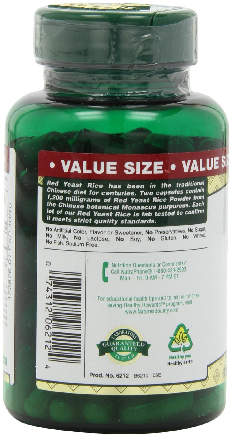 Nature's Bounty Red Yeast Rice Pills and Herbal Health Supplement, Dietary Additive, 600mg, 120 Capsules 120 Count - NewNest Australia