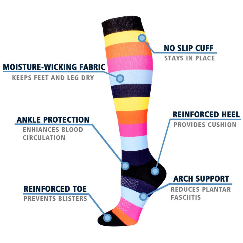 3 Pairs Compression Socks for Women Men 20-30mmhg Knee High Stocking for Sports Running Travel Nurses Pregnancy Multicoloured 1 Small-Medium - NewNest Australia