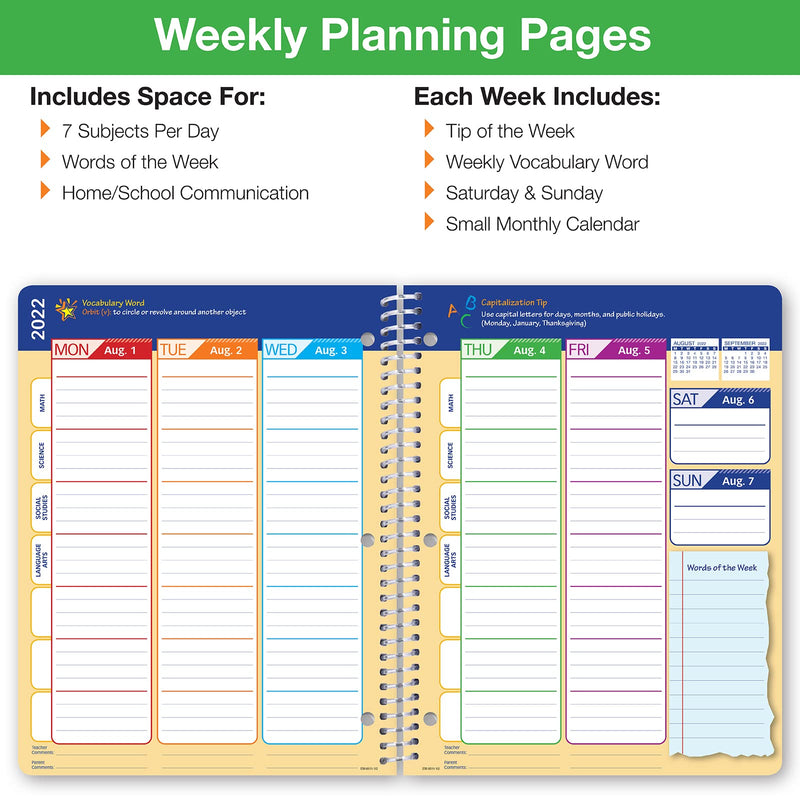 Global Datebooks Dated Elementary Student Planner for Academic Year 2022-2023 (Matrix Style - 8.5"x11" - Chalkboard) - Includes Ruler/Bookmark and Planning Stickers - NewNest Australia