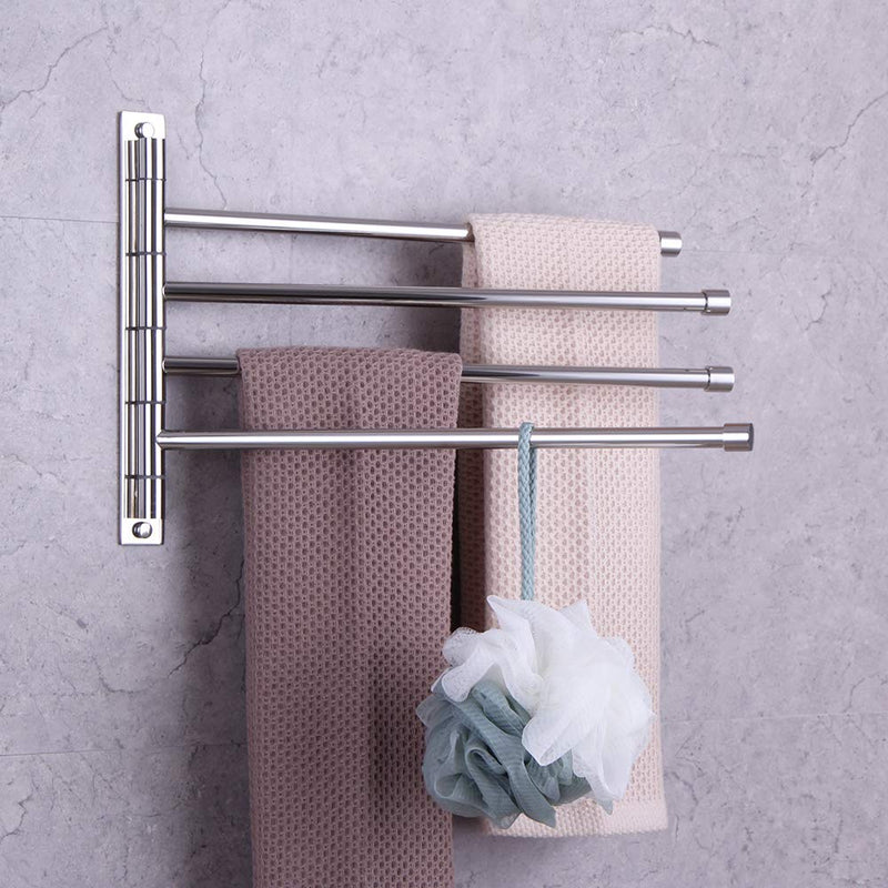 GERZWY Wall Mount Bath Towel Rack with 4 Arms Hanger Towel Holder Bathroom Swing Arm Towel Bars Organizer Polished Stainless Steel - NewNest Australia