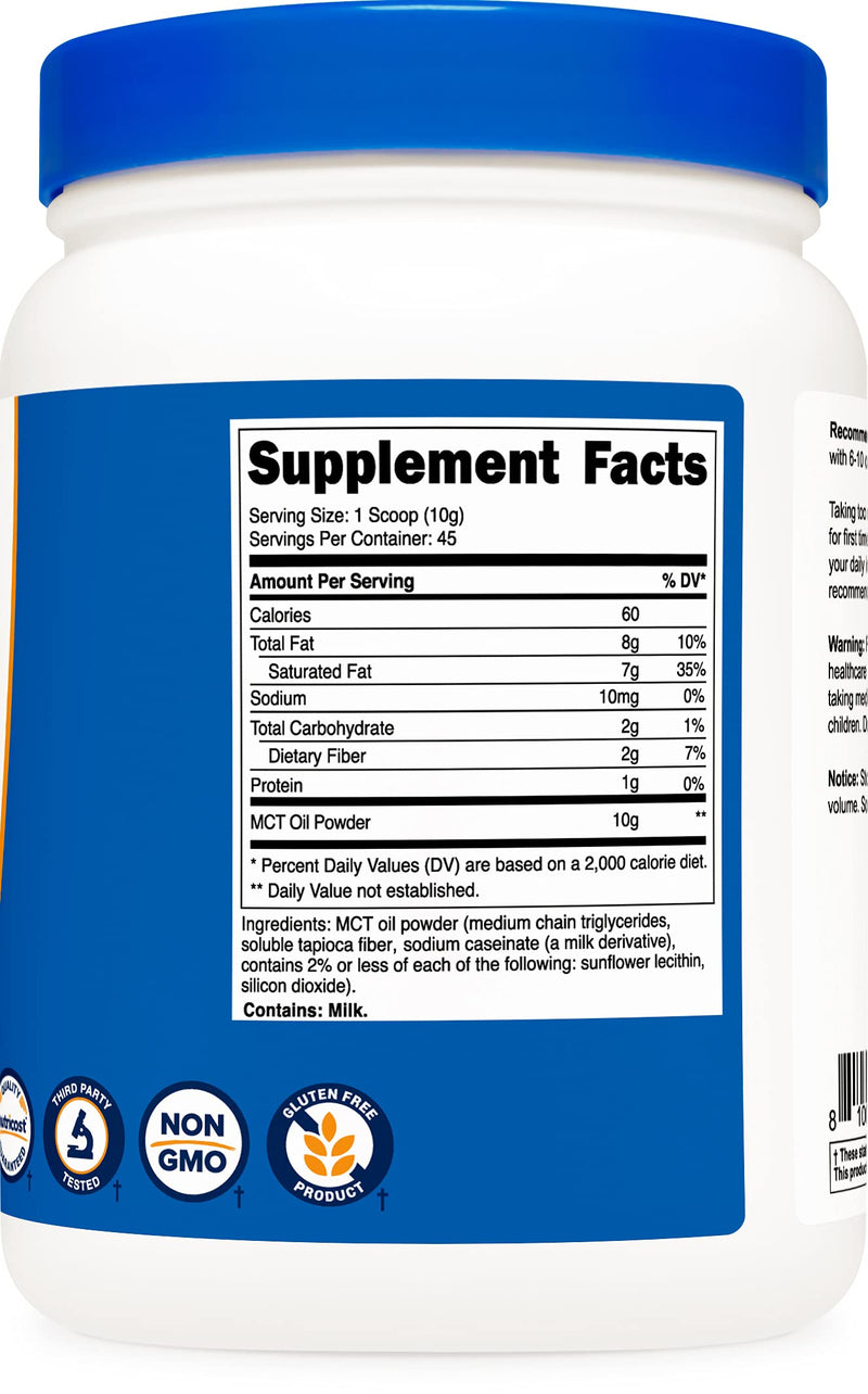Nutricost MCT Oil Powder 1LB (16oz) - Great for Keto, Ketosis and Ketogenic Diets - Zero Net Carbs, Non-GMO + Gluten Free (Medium Chain Triglyceride) 1 Pound (Pack of 1) - NewNest Australia