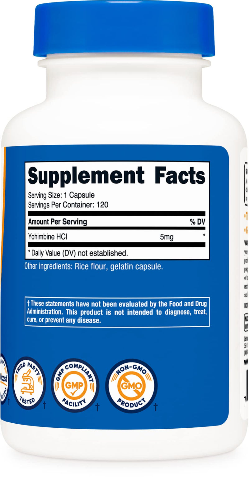 Nutricost Yohimbine HCl 5mg, 120 Capsules Extra Strength 120 Count (Pack of 1) - NewNest Australia