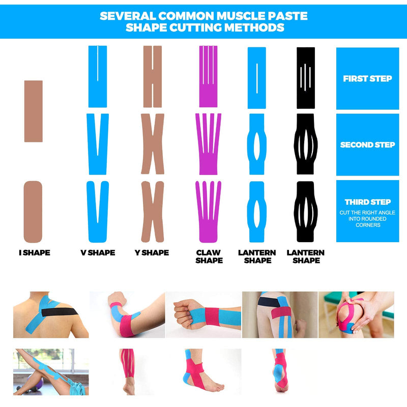 Kinesiology Tape (4 Pack) Athletic Tape 16.4ft Water Resistant Kinetic Uncut Sports Tape for Knees, Ankles, Shoulder, Pain Relief, Injury Recovery and Physio Therapy 2black 2beige - NewNest Australia