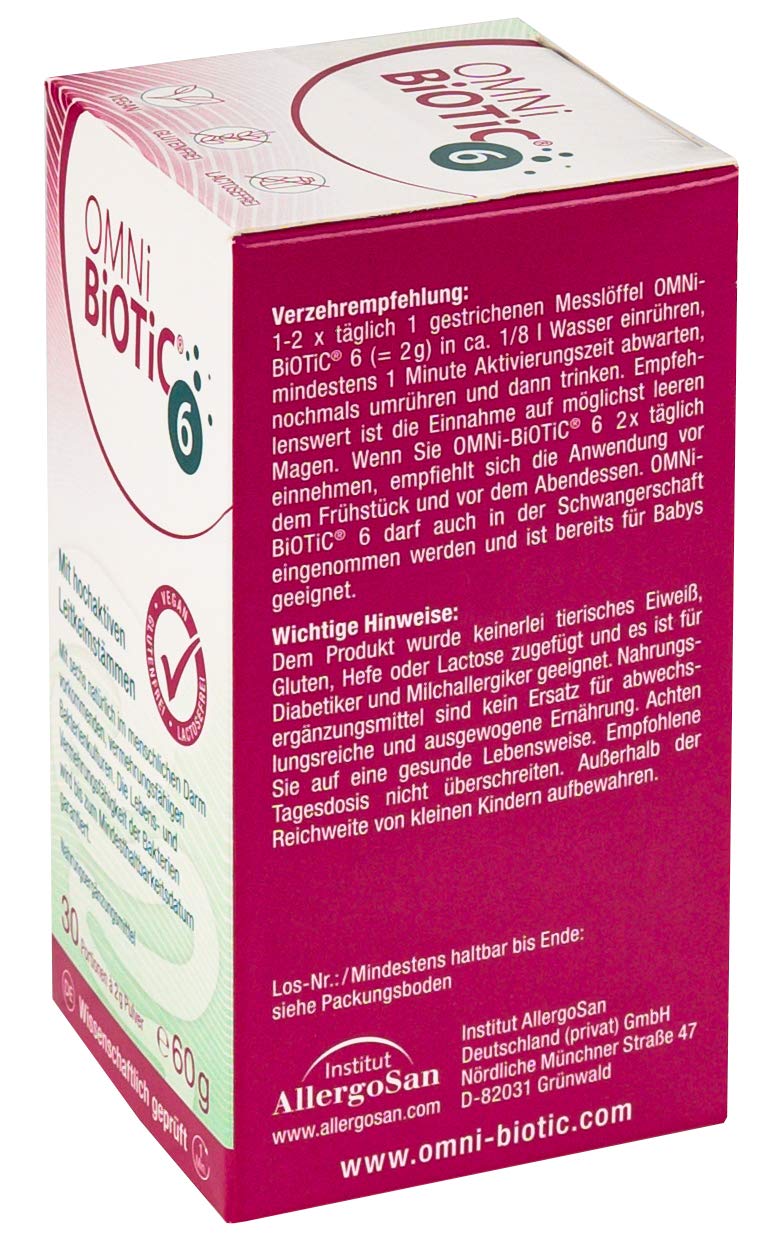 Omni Biotic 6 | Glass | 30 Servings (60G) | 6 Bacterial Strains | 4 Billion Germs Per Daily Dose | Powder | With Inulin | Vegan | Gluten Free | Lactose Free | For Daily Use - NewNest Australia