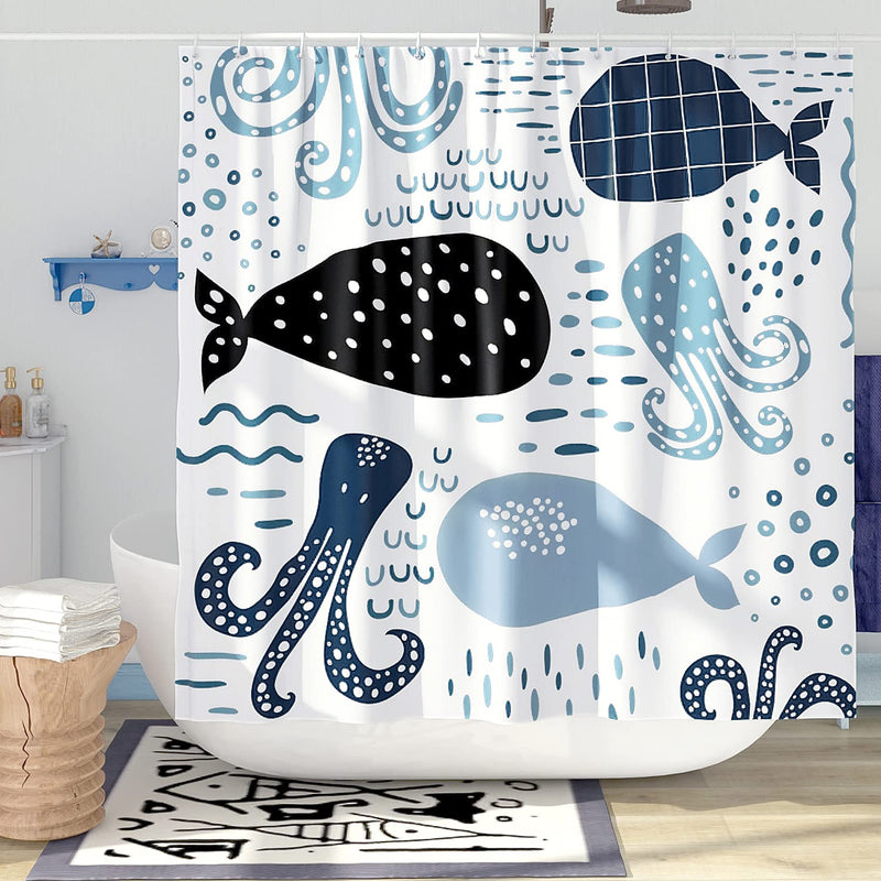 DESIHOM Ocean Shower Curtain Kids Nautical Shower Curtain Cartoon Whale Octopus Shower Curtain Sea Animal Shower Curtain Funny Underwater Shower Curtain 62x72 Inch Multi - NewNest Australia