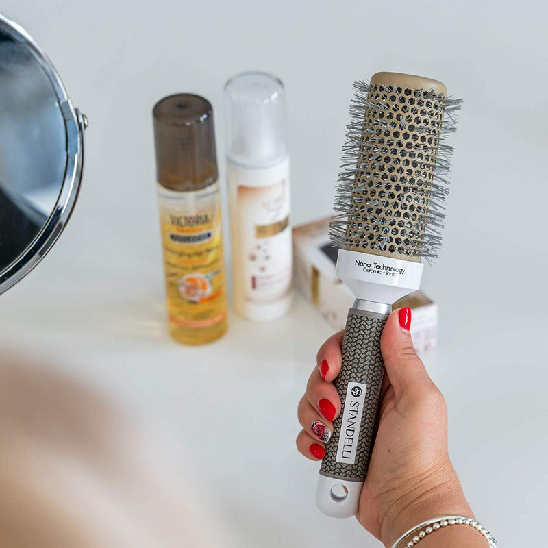 STANDELLI PROFESSIONAL Round Barrel Hair Brush Blow Dry Drying Bristle, High Temperature Resistant Nano Technology Ceramic Ionic Hairbrush for Hair Drying, Styling, Curling (25mm) - NewNest Australia