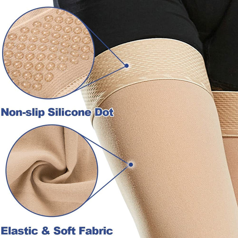 Beister Medical Closed Toe Thigh High Compression Stockings with Silicone Band for Women & Men, Firm 20-30 mmHg Graduated Support for Varicose Veins, Edema, Flight （1 Pair） Beige S - NewNest Australia