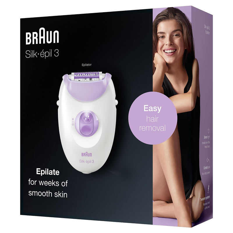 Braun Silk-épil 3, beauty set, women's epilator for hair removal with massage rollers for body, Valentine's Day gift for her, 3170, purple/white Legs 3170 - NewNest Australia