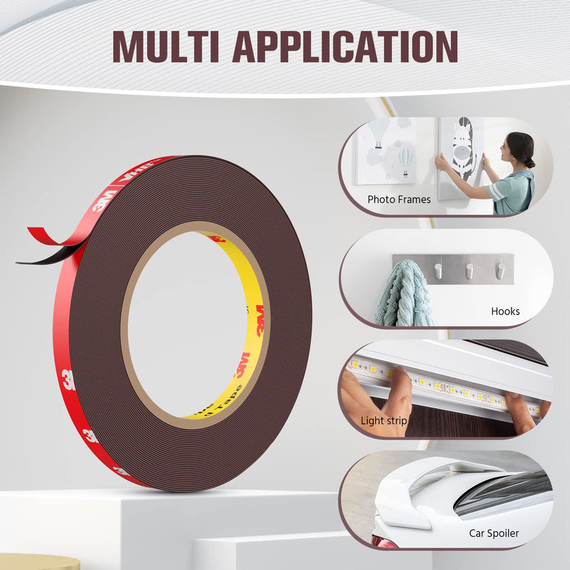 Double Sided Tape, Heavy Duty Mounting Tape Waterproof Foam Tape, 33FT Length, 0.39IN Width for LED Strip Lights, Home Decor, Office Decor, Made of 3M VHB Tape - NewNest Australia