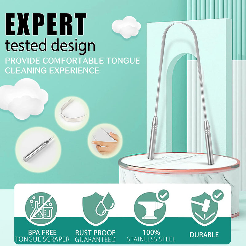 Tongue Cleaner With Travel Case, Tongue Scraper Stainless Steel, Tongue Scraper Cures Bad Breath And Maintains Oral Hygiene, Tongue Cleaner For Adults And Children, Easy To Clean, 2 Pieces U-Silver - NewNest Australia