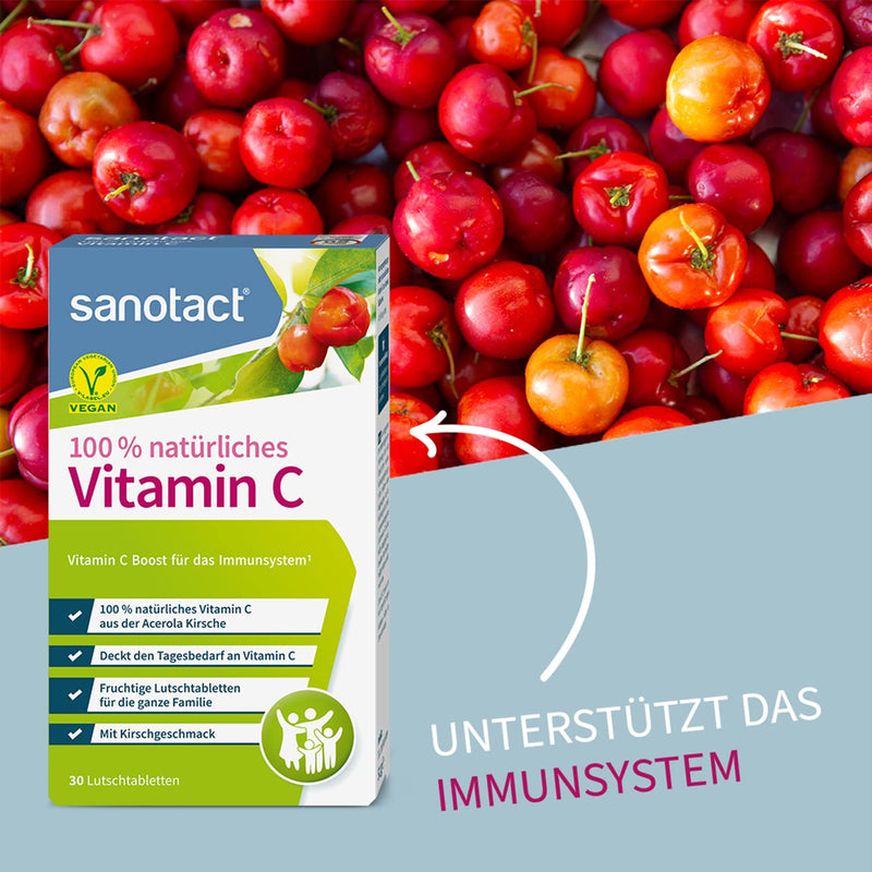 sanotact Vitamin C lozenges • 30 acerola lozenges vegan • 100% natural vitamin C for children • High-dose vitamin C from the acerola cherry 30 tablets 30 pieces (pack of 1) - NewNest Australia