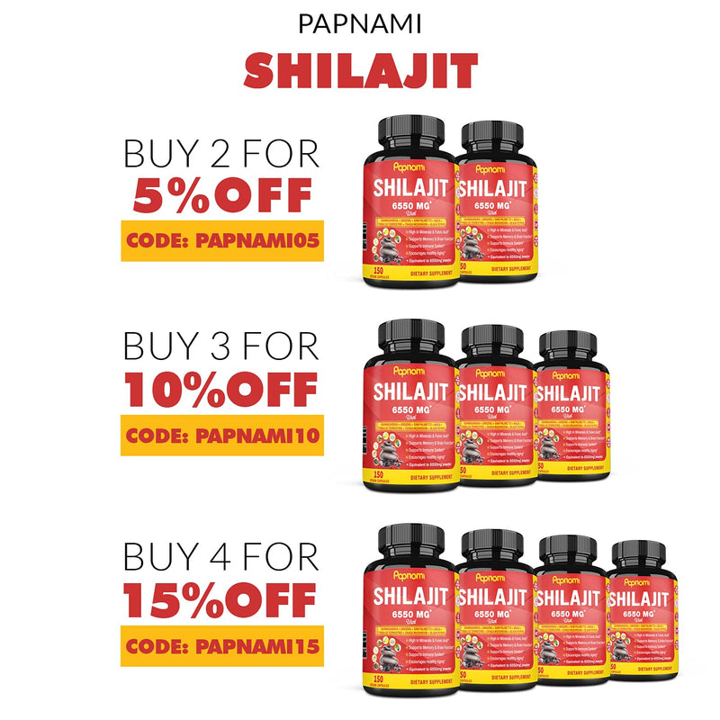 Shilajit Extract Capsules equivalent to 6550mg & Ashwagandha, Ginseng, Saw Palmetto, Maca, Tribulus, Chaga, Pepper, 5 Months Supply | Trace Minerals Fulvic Acid| Immune Support, Brain Boost Supplement - NewNest Australia