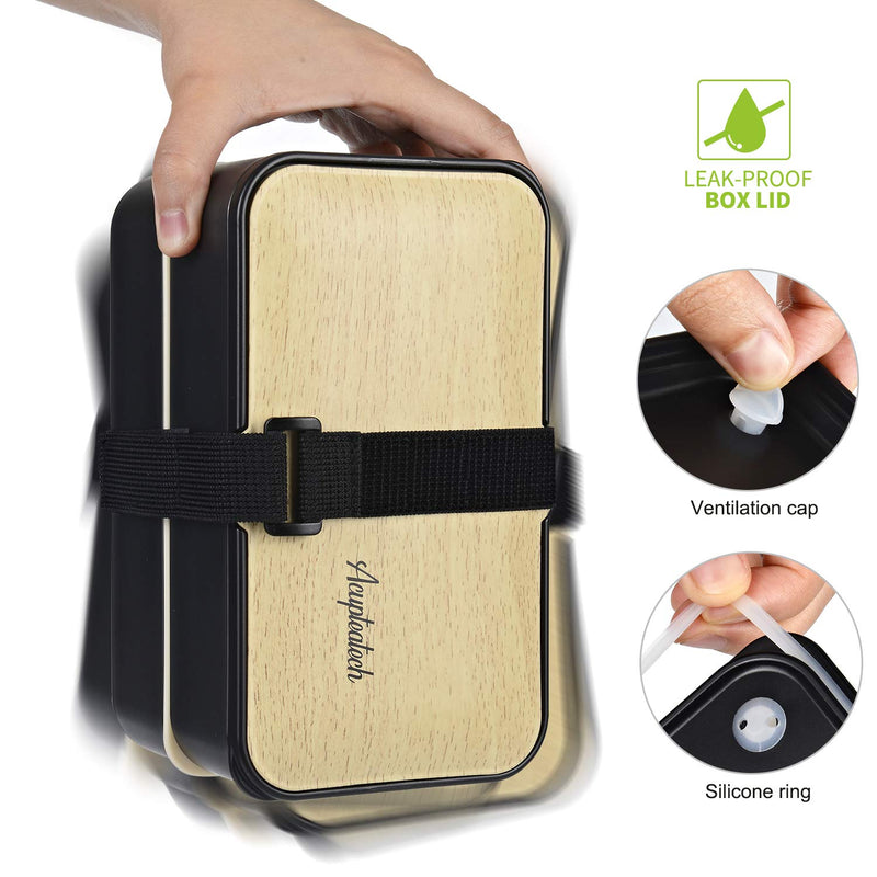 NewNest Australia - Lunch Bento Box with Upgraded Adjustable Strap, Stackable Reusable Leakproof food Container, BPA FREE, Fashion 2 Tiers Japanese Style, Suitable for Office School Camp Picnics, 1200ml, Bamboo Black 