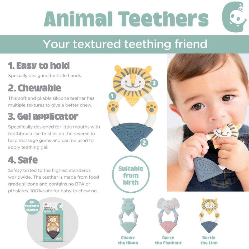 Cheeky Chompers Animal Teethers - Teething Toys for Babies - Adorable Teething Rings with Integrated Gel Applicator and Soft Silicone Design – Fun, Friendly and 100% Safe - Darcy The Elephant 1 Count (Pack of 1) - NewNest Australia