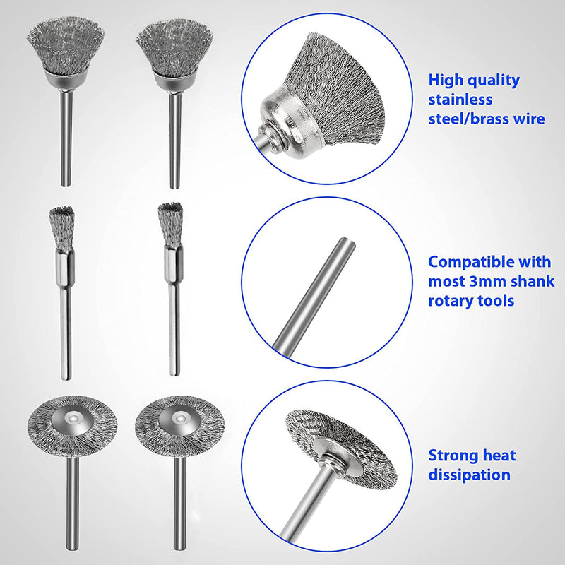 Mixiflor 99 Pcs Wire Brushes Set,Steel Wire Wheels Pen Brushes Set Kit Accessories for Rotary Tool-1/8"(3mm) Shank - NewNest Australia
