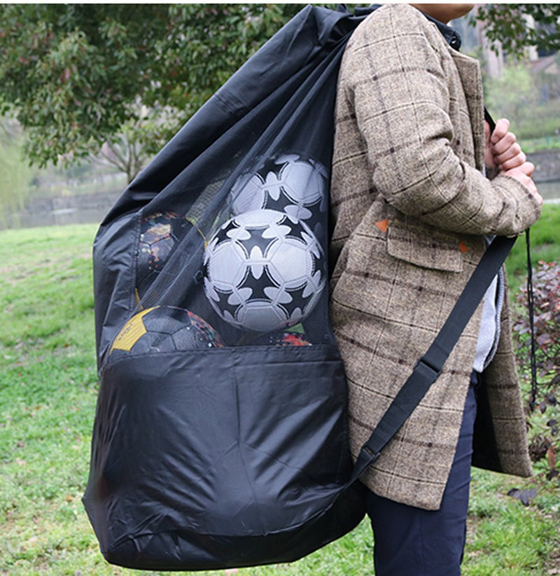 Extra Large Mesh Ball Bag Waterproof Equipment Duffel Bag Heavy Duty Net Ball Shoulder Bag Basketball Volleyball Soccer Rug Ball Football Carrying Bag Tote Storage Sack with Drawstring for 10-15 Balls #1:49cm*130cm / 19" X 51" - NewNest Australia