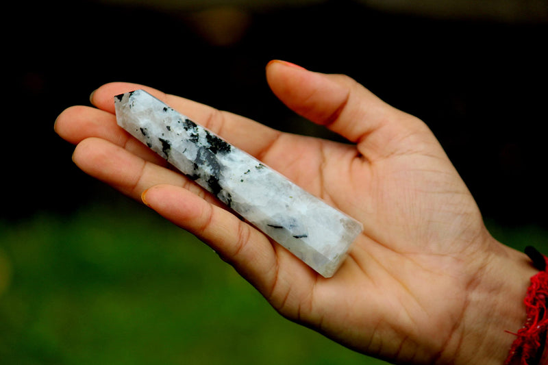 Jet International Women's Genuine Exquisite Rainbow Moonstone Obelisk Tower Jumbo 8 Facet Aura Rock Crystal Natural Polished Earth Spirit Balance Point Gemstone Spiritual Chakra Balancing Psychic - NewNest Australia