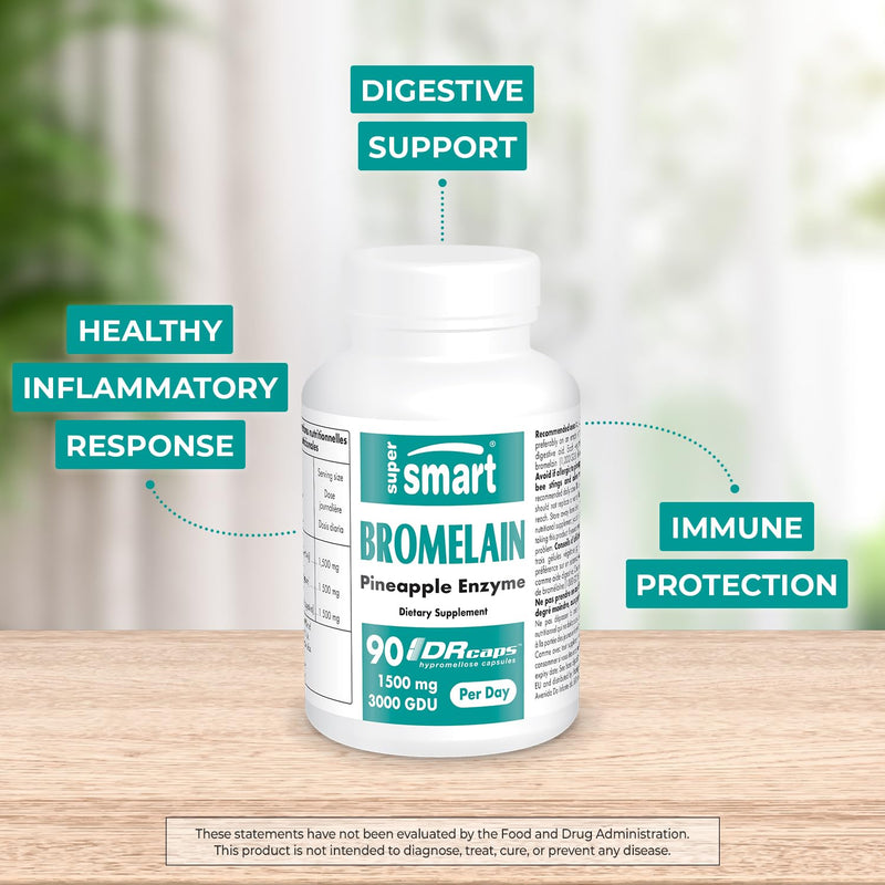 Bromelain 500 Mg/1000 Gdu - Anti-Inflammatory Enzyme - Supports The Immune System - Helps With Digestion And Regeneration - In Drcaps Capsules - Suitable For Vegans - From Supersmart - NewNest Australia