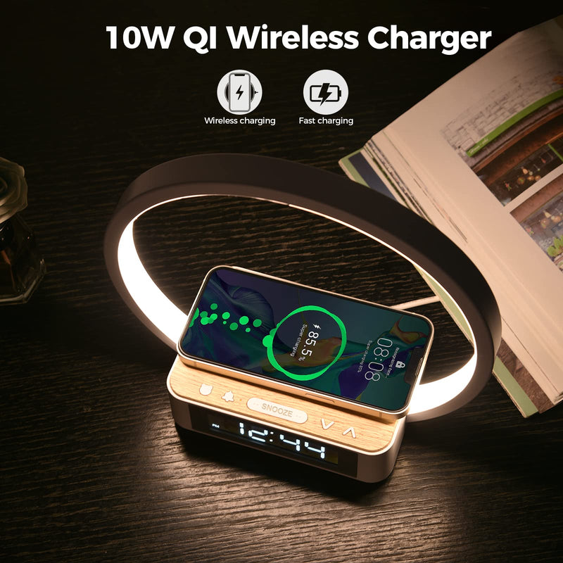Blonbar Led Bedside Lamp With Charging Function, Table Lamp, Wake Up Light, Alarm Clock, Touch Control, Dimmable, 10 W Wireless Charger & 3 Levels Brightness, Table Lamp For Bedroom, Living Room - NewNest Australia