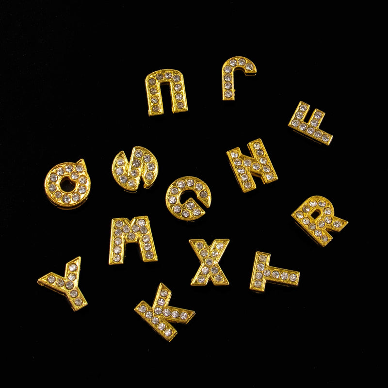 AUEAR, Crystal Rhinestone Slide Charms Alloy Alphabet A-Z Alphabet Letters for DIY Wristbands Bracelets Jewelry Making (Gold, 26 Pack, 8mm, Full Rhinestone) Gold - NewNest Australia
