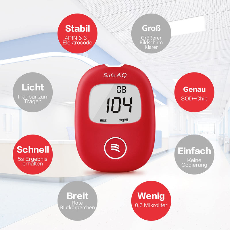 sinocare Blood Glucose Monitor, mg/dL, Blood Glucose Monitor Set with Test Strips x 25, Self-Test Diabetes Set, Portable for Travel (Safe AQ Smart) - NewNest Australia