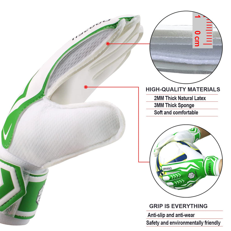 Obbsen Soccer Goalie Gloves for Kids, Youth&Adult Soccer Goalkeeper Gloves, Strong Grip Goalkeeping Gloves with Finger Protection, Men/Women/Boys/Girls Green and White 5 - NewNest Australia