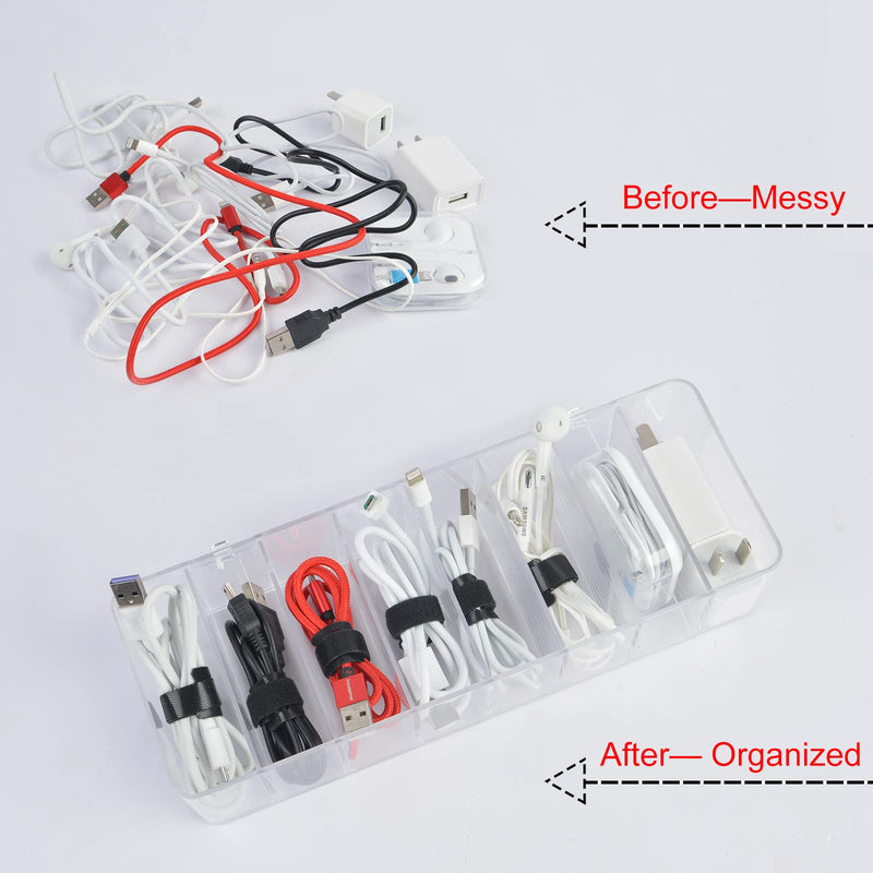Acrylic Electronics Organizer-8 Sections Clear Cable Storage Bin Box,Cord Management Holder,Desk Storage Accessories with 20 PCS 6 Inch Reusable Fastening Fabric Cable Tie Straps Cord Wraps (With Lid) Box With Lid - NewNest Australia