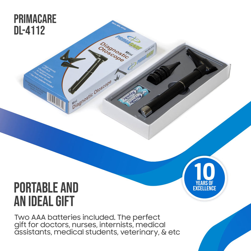Primacare DL-4112 Mini Diagnostic Otoscope Kit with High Resolution LED Ear Light, Full Spectrum Medical LED Pocket Clip Otoscope for Nurse, Student, Doctors EMT, 3 Sized Speculas - NewNest Australia
