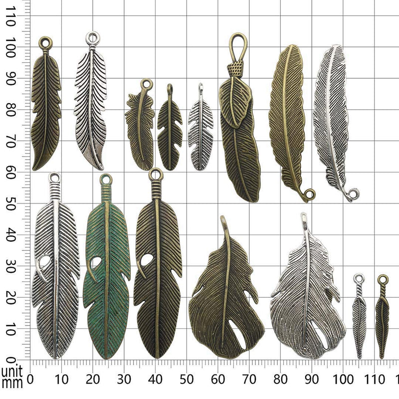 100g Feather Charms Collection - Antique Silver Bronze Patina Big Goose Bird Plume Plumage Pinion Wing Feather Metal Pendants for Jewelry Making DIY Findings (HM17) - NewNest Australia