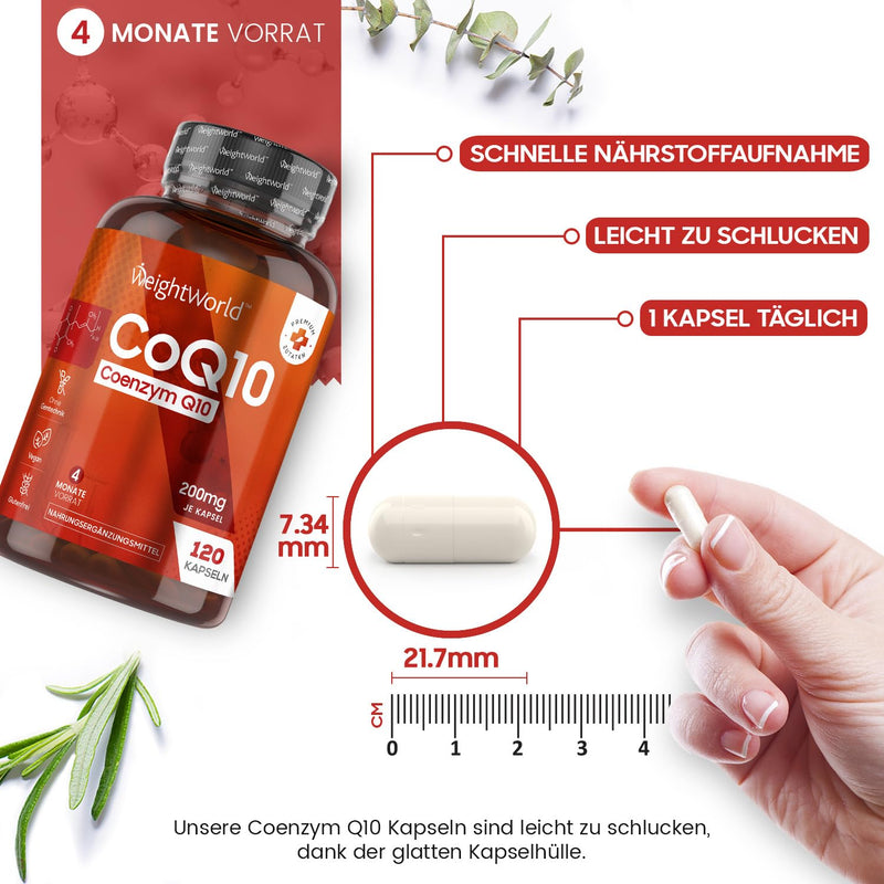 Coenzyme Q10-200Mg Per Capsule - 120 Vegan Coq10 Capsules - 4 Month Supply - From Plant Fermentation - Bioactive, Natural And High Bioavailability - Laboratory Tested With Certificate - Weightworld - NewNest Australia