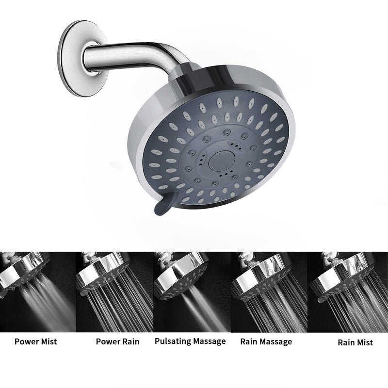Briout Shower Head, High Pressure Shower Heads 4.1 Inch 5 Settings Rain High Flow Fixed Showerhead for Luxury Shower Experience Even at Low Water Pressure, Chrome - NewNest Australia