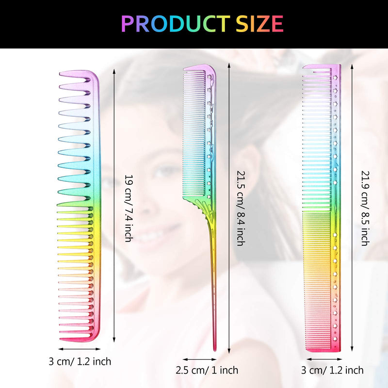 3 Pieces Fine Cutting Comb Salon Hairdressing Comb Rat Tail Comb Fine Teeth Hair Comb Styling Comb Anti-Static Heat Resistant Hairdressing Comb for Back Combing, Root Teasing (Rainbow Color) - NewNest Australia