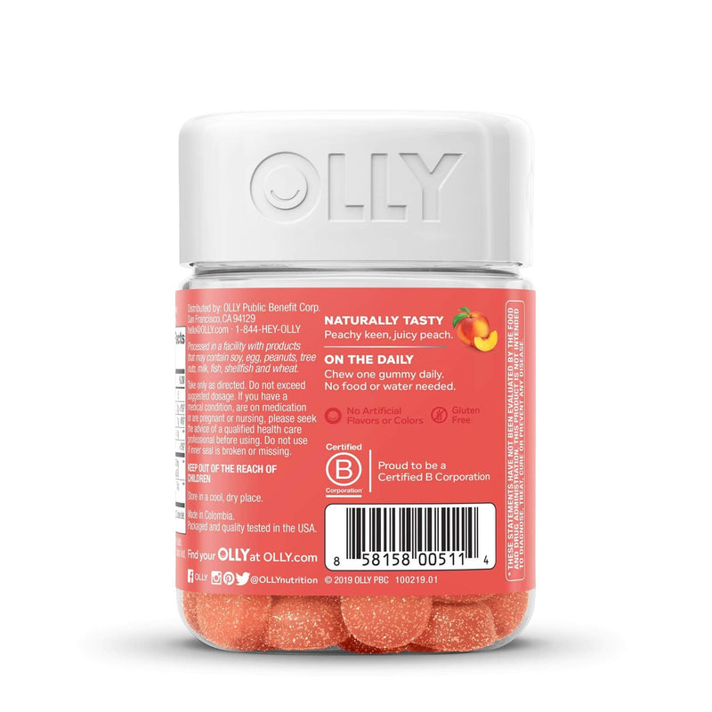 OLLY Probiotic + Prebiotic Gummy, Digestive Support and Gut Health, 500 Million CFUs, Fiber, Adult Chewable Supplement for Men and Women, Peach, 30 Day Supply - 30 Count Balanced Belly (30 Day Supply) - NewNest Australia