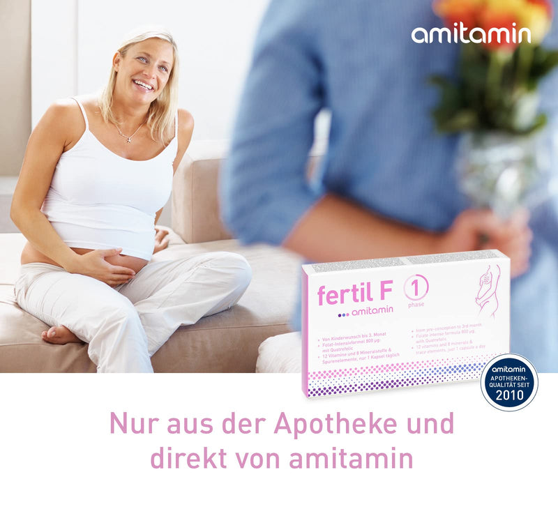 amitamin FERTIL F PHASE 1, 30 capsules, German pharmacy quality, desire to have children up to 3 months of pregnancy, high-dose 20 essential micronutrients including 800 ug folic acid, calcium, iron and much more - NewNest Australia