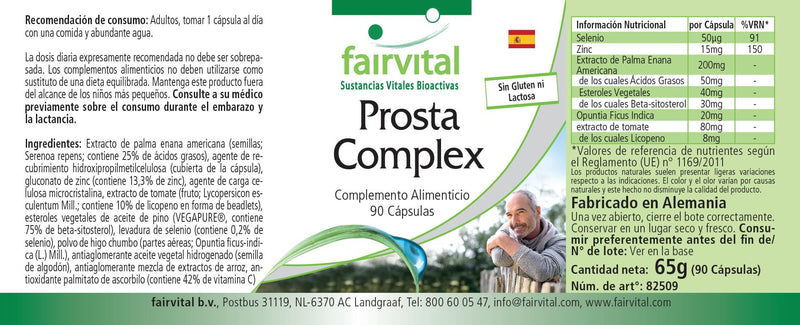 Fairvital | Prosta Complex - VEGAN - HIGH DOSE - 90 capsules - with selenium, zinc, saw palmetto, lycopene, beta-sitosterol & opuntia - NewNest Australia