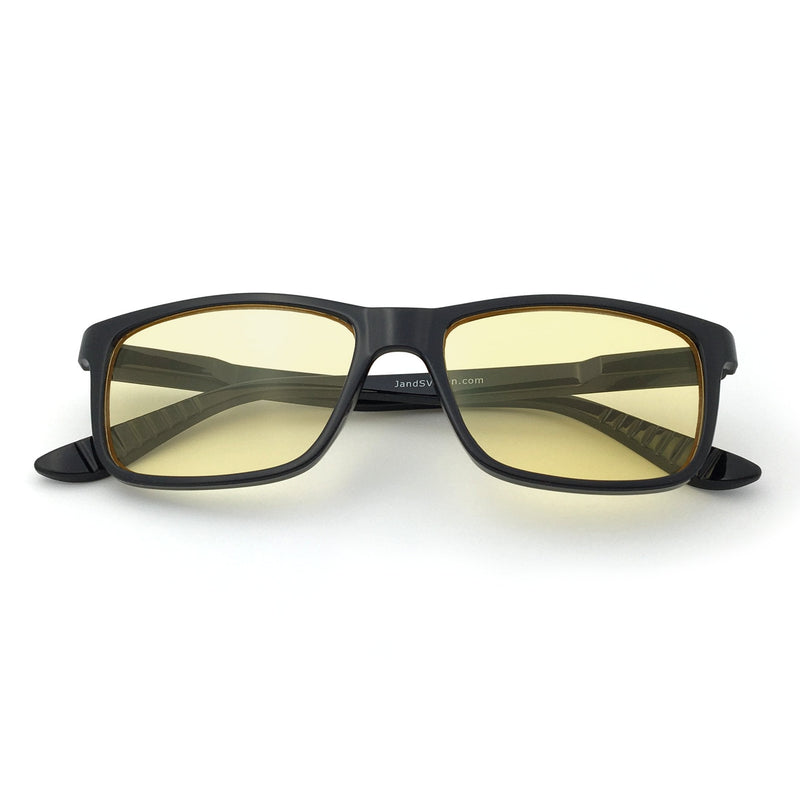 J+S Vision Blue Light Shield Computer/Gaming Glasses - 0x Magnification Classic Rectangle Frame High Definition Lens - Black Frame - NewNest Australia