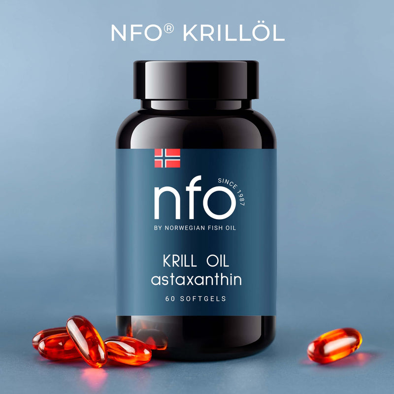 NFO OMEGA 3 KRILL OIL Astaxanthin [60 capsules] Made in Norway High-dose krill oil, with fish oil and high-dose EPA & DHA as an astaxanthin & phospholipid complex from wild fish and krill - NewNest Australia