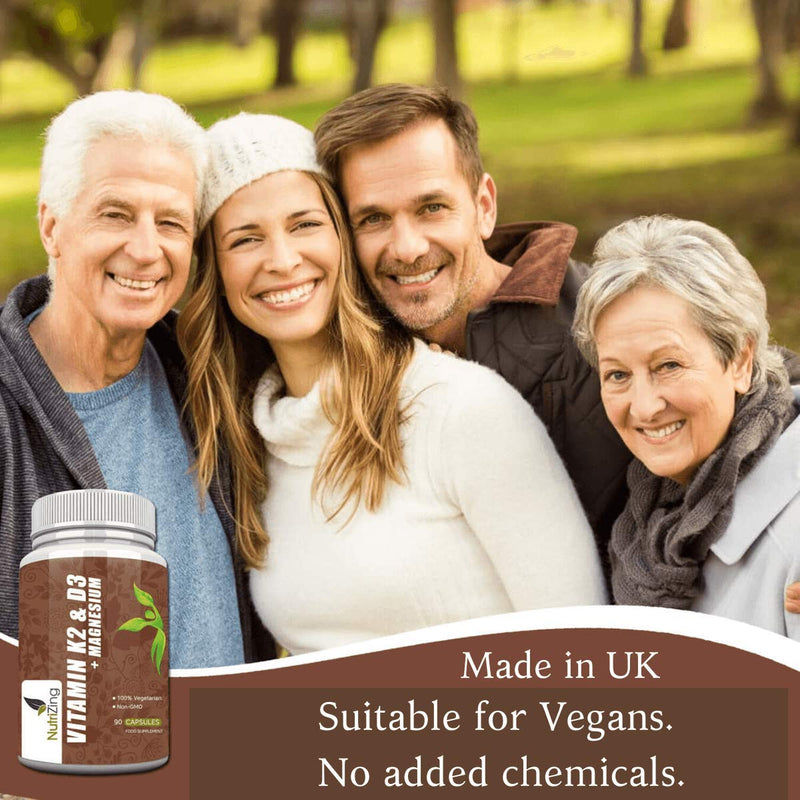 Vitamins D3 K2 Capsules - 3000IU Vitamin D3, 150mcg Vit K2 (MK-7) - Made in UK by NutriZing - Supports Maintenance of Immune System & Contributes to Normal Bones - NewNest Australia