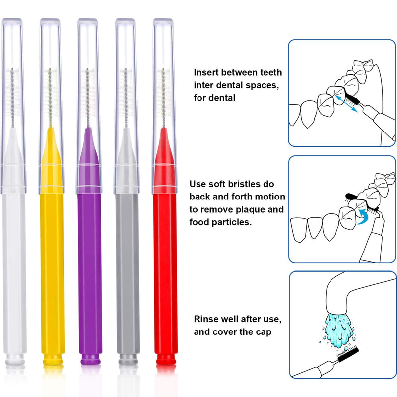 50 Pieces Braces Brush for Cleaner Interdental Brush Toothpick Dental Tooth Flossing Head Oral Dental Hygiene Flosser Toothpick Cleaners Tooth Cleaning Tool (Red, Purple, Yellow, Gray, White) - NewNest Australia