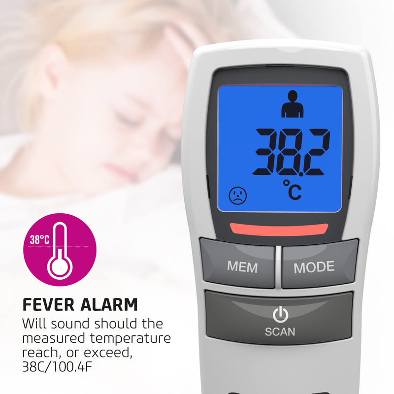 Salter TE-250-EU No Touch Infrared Thermometer, Forehead Mode, Objects and Liquids, Night Mode, Fever Alarm, 30 Memory Recall, One Second Reading, Backlit Display, No Touch Thermometer - NewNest Australia