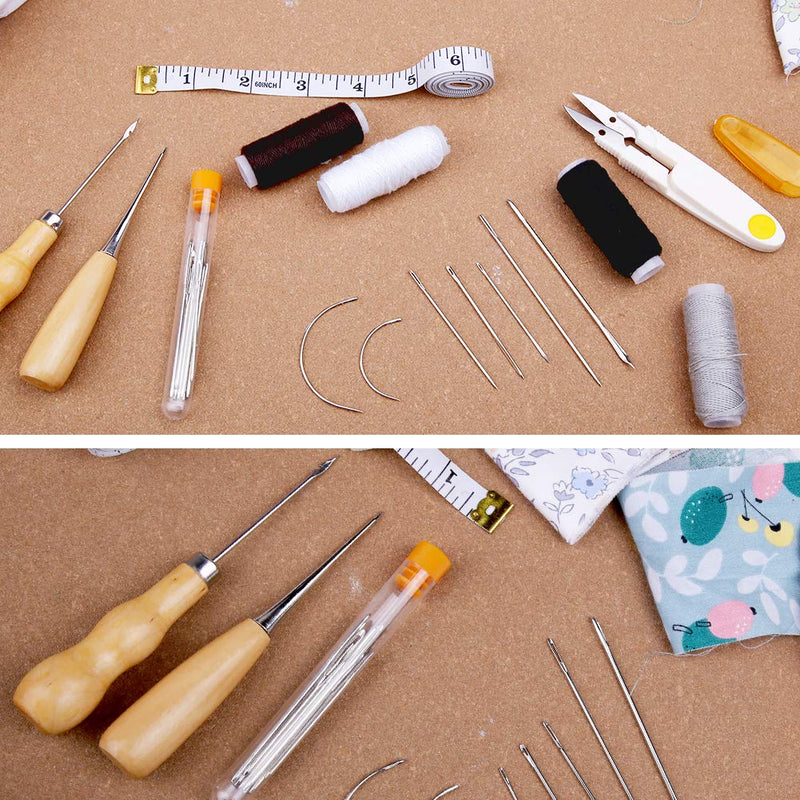 30 Pieces Leather Sewing Kit, Leather Sewing Upholstery Repair Kit with 8 Colors Sewing Thread, Leather Sewing Needles, Awl, Scissors, Thimble, and Tape Measure for Leather Sewing Repair Bookbinding - NewNest Australia