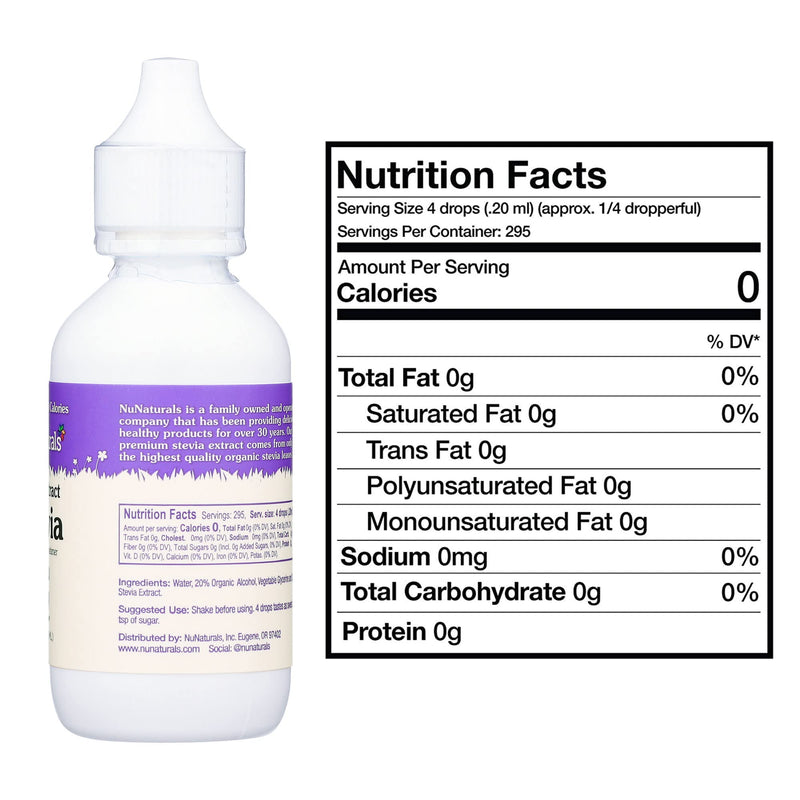 NuNaturals NuStevia Clear Extract Stevia Natural Liquid Sweetener, 2 Ounce 2 Fl Oz (Pack of 1) - NewNest Australia