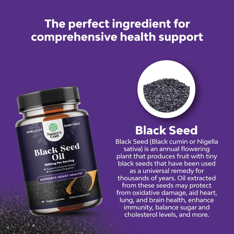 Vegan Black Seed Oil Capsules - Cold Pressed Nigella Sativa Black Cumin Seed Oil Capsules with Omega 3 6 9 Antioxidants and Thymoquinone for Hair Growth Immune Support Joint Health and Digestion 60 Count (Pack of 1) - NewNest Australia