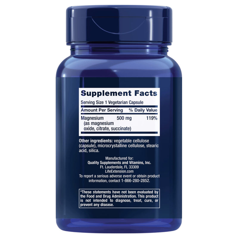 Life Extension Magnesium Caps 500 mg – Essential Mineral Blend For Cardiovascular & Whole-Body Health – Gluten-Free, Non-GMO, Vegetarian -100 Vegetarian Capsules - NewNest Australia