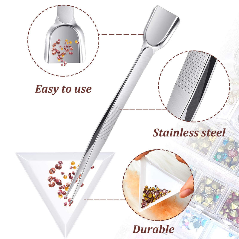 3 Pieces Stainless Steel Handy Tweezers with Scoop Beads Gems Pickup Tweezers and 20 Pieces Bead Sorting Trays Triangle White Plastic Trays for Beads Gems Rhinestone Crystals - NewNest Australia