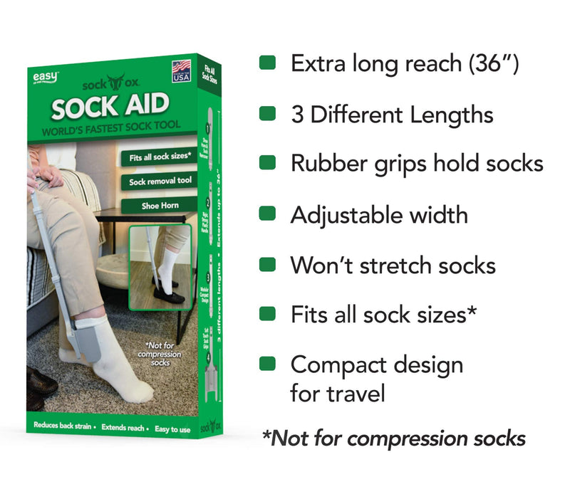 Sock Ox - Extended Length Sock Remover and Long Shoe Horn - Easy On and Off Stocking Slider - Dressing Aid for Senior Men and Women - NewNest Australia